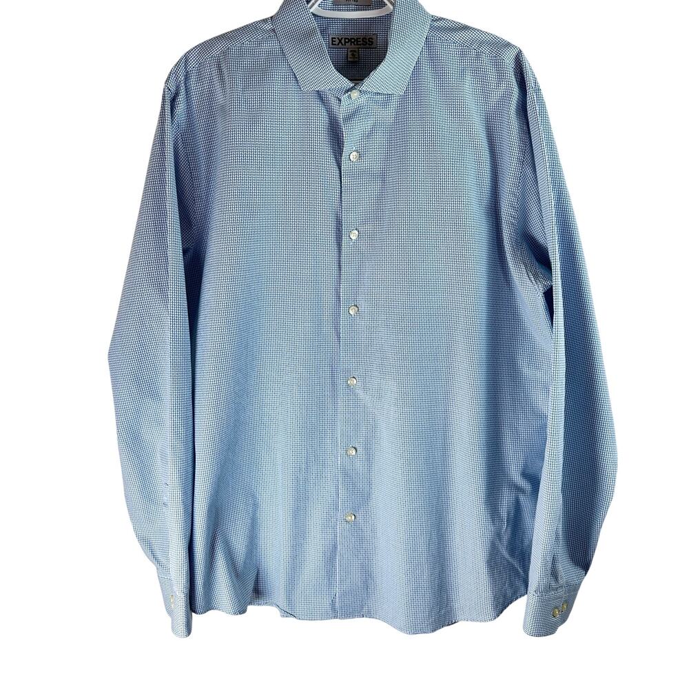 Men’s fitted blue white express dress shirt XL 17-17 1/2 Casual Work